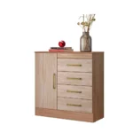 Comoda Montevideo 1 puerta 4 Cajones 92 x 91 x 41 Cm Nogal/Vainilla - Imagen 4