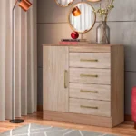 Comoda Montevideo 1 puerta 4 Cajones 92 x 91 x 41 Cm Nogal/Vainilla - Imagen 5