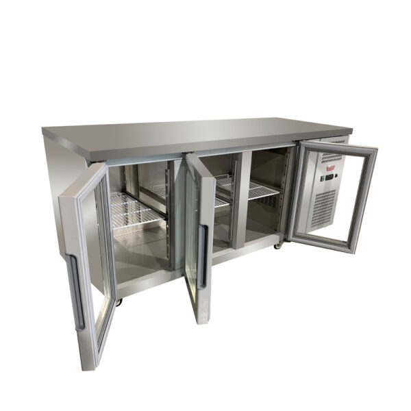 Mesón Refrigerado 3 puertas de vidrio abatibles 545 lts.