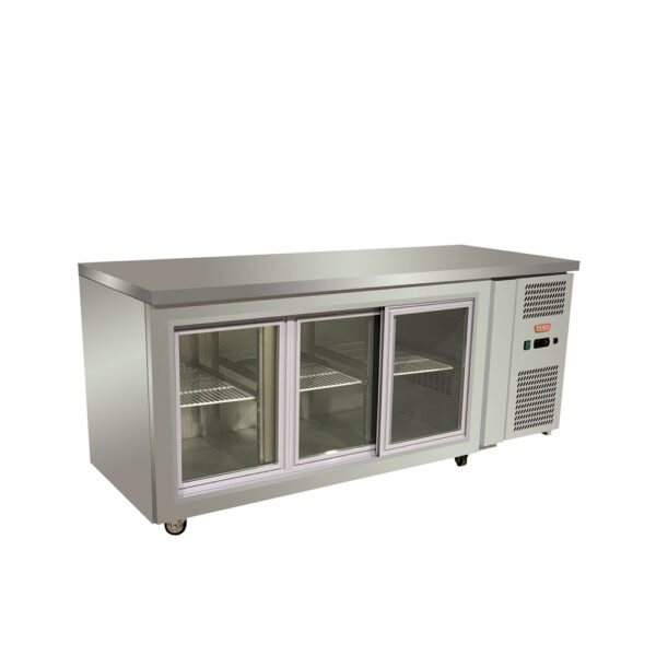 Mesón bajo refrigerado 3 puertas de vidrio correderas 545 lts.